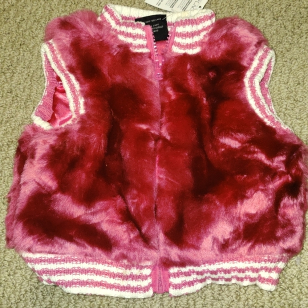 NWT Infant Girls Pink Faux Fur Zipup Vest